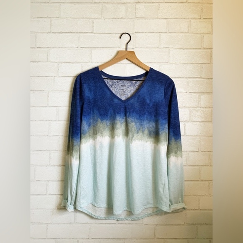 Sonoma The Everyday Tee Watercolor Ombré Blue Green Long Sleeve Shirt
